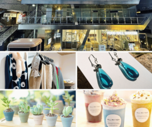 志木駅徒歩１分の商業ビル「シキズム」の地下には、アルマアカデミーの他、カフェ、雑貨屋、服やが入っています。